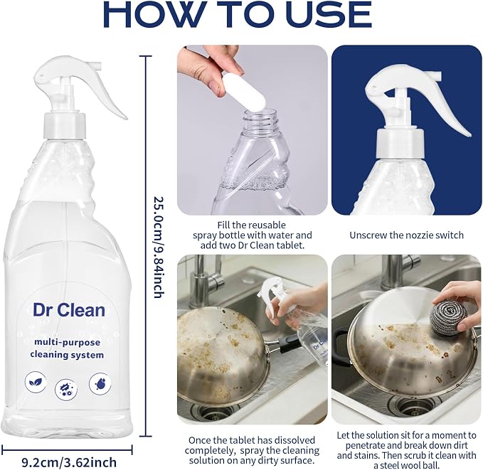 Updated Spray Cleaner for Ovens,Concentrated Cleaning Tablets, Instant Dissolving, Stain Removal Spray, Multi-Surface Cleaner for Kitchen, Bathroom & More (30PCS)