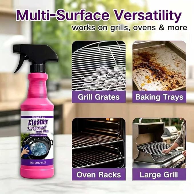 3Pcs Fast-Acting Heavy-Duty Grill Degreaser Spray,BBQ Grill Cleaner for Outdoor Grills, Multi-Purpose Grease Remover for Oven Stove Air Fryer Grill
