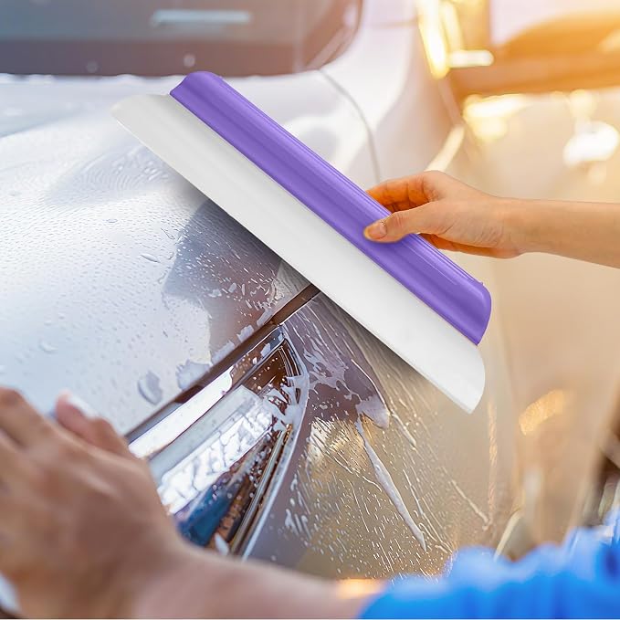 2 Pack 14 Inch Car Drying Squeegee Purple Longer Silicone Water Squeegee Window Shower Blade Automotive Squeegees Flexible Auto T-bar Rubber Squeegees for Car Windshield Glass Bathroom Wash Tool