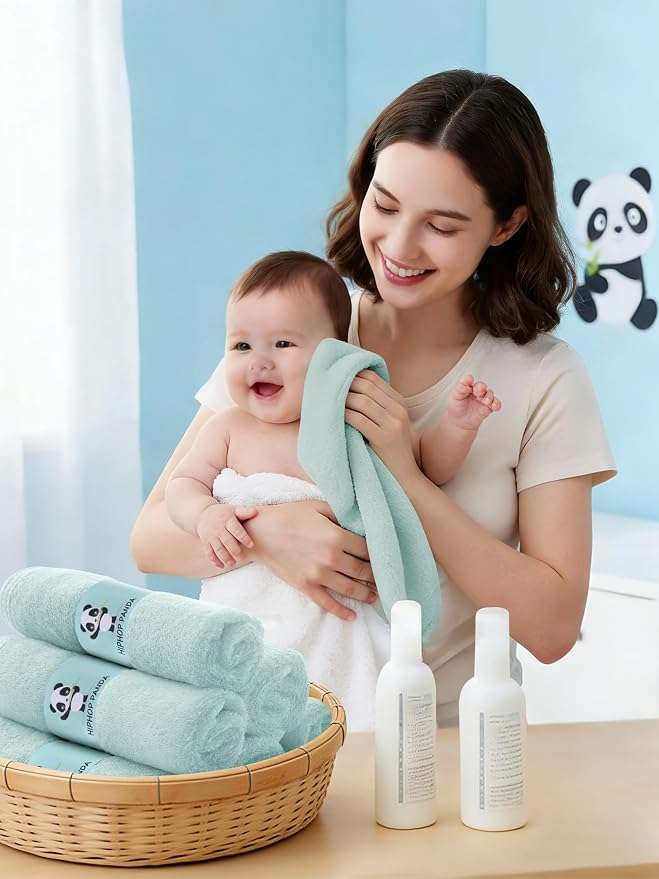 HIPHOP PANDA Baby Washcloths, Rayon Made from Bamboo - 2 Layer Ultra Soft Absorbent Newborn Bath Face Towel - Reusable Baby Wipes for Delicate Skin - Green, 6 Pack