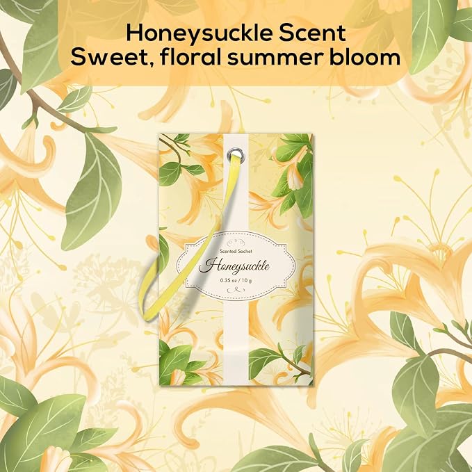 SCENTORINI Scented Sachets for Drawer and Closet, Honeysuckle Scent 14 Pack | Long-Lasting Sachets Bags Gift Set, Wardrobe Freshener for Dresser, Closet, Clothes Storage, Suitcases, Gym Bag, Locker
