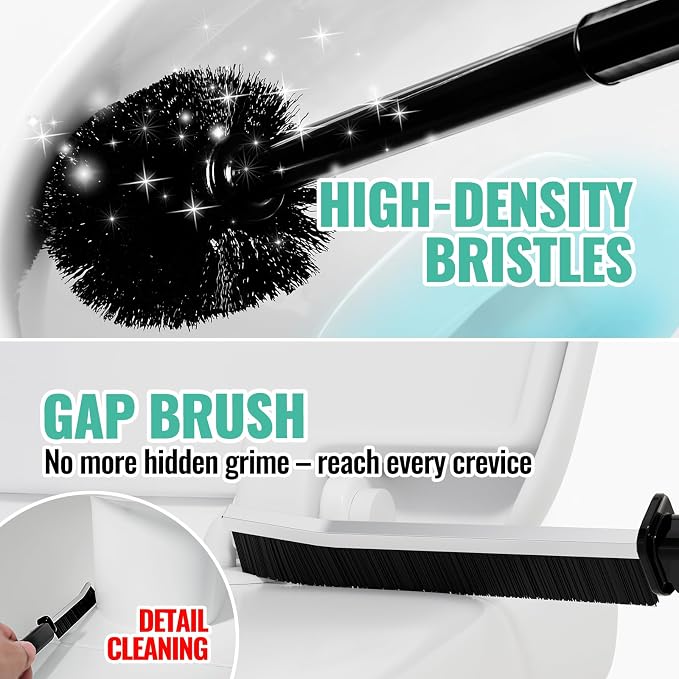 3in1 Toilet Brush and Plunger Set, 2 Pack with Crevice Brushes | Bright Black Bathroom Essentials for Apartment, Cleaning Supplies, Home Essentials, bathroom decor, apartment essentials pair