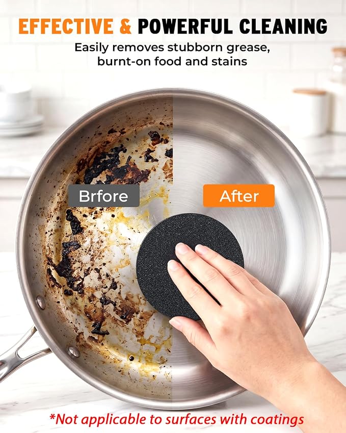 4-Pack Stainless Steel Sponge Suitable for Stainless Steel Surfaces Zero Chemicals Emery Sponges Long-Lasting for Heavy Duty Burnt-On Stain Removal