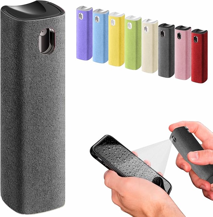 IO CLEAN Mini Screen Cleaner Spray – Finger Proof Screen Cleaner | for Smartphones, iPads, MacBooks, Laptops, Car Screens, Touchscreens – 3 in1 Mist Cleaner, Microfiber Cloth and Cover (Grey)