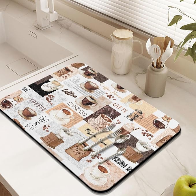 Coffee Mat 24inx18in, Absorbent Hide Stain Anti-Slip Coffee Bar Accessories, Dish Drying Mat for Kitchen
