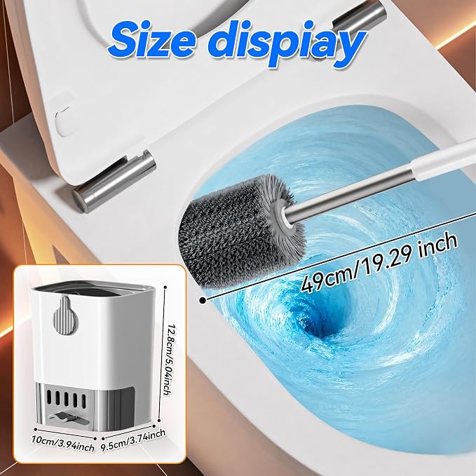Self-Draining Toilet Brush with Holder, Ventilated Caddy for Quick Dry, No Drip Drip-Free Design, Sturdy Long Handle & Flexible Scrubber for Bathroom Bowl