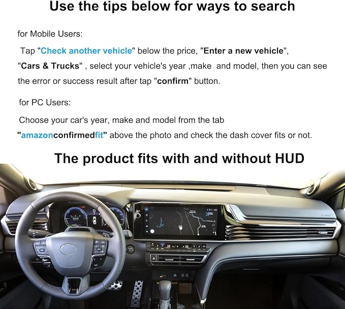 Yiz Dash Cover Mat Pad Fit for Toyota Camry J390 | with Head Up Display, Dashboard Cover Carpet