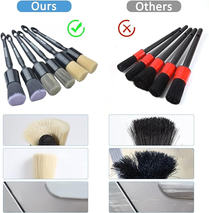 MVEQRRN 6 Pcs Car Detailing Brush Set, Boars Hair & Soft Cleaning Brushes | No Scratch,Detailing Brush for Air Vent,Leather Seat,Detail Brushes Car Detailing for Interior Exterior