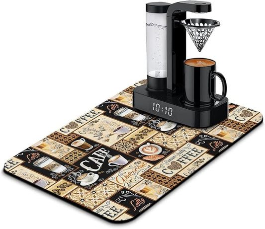 Fun Coffee Mat 23inx15in,Coffee Bar Mat for Countertops,Absorbent Hide Stain Anti-Slip Coffee Bar Accessories Fit Under Coffee Machine Mat,dish Drying Mats for Kitchen