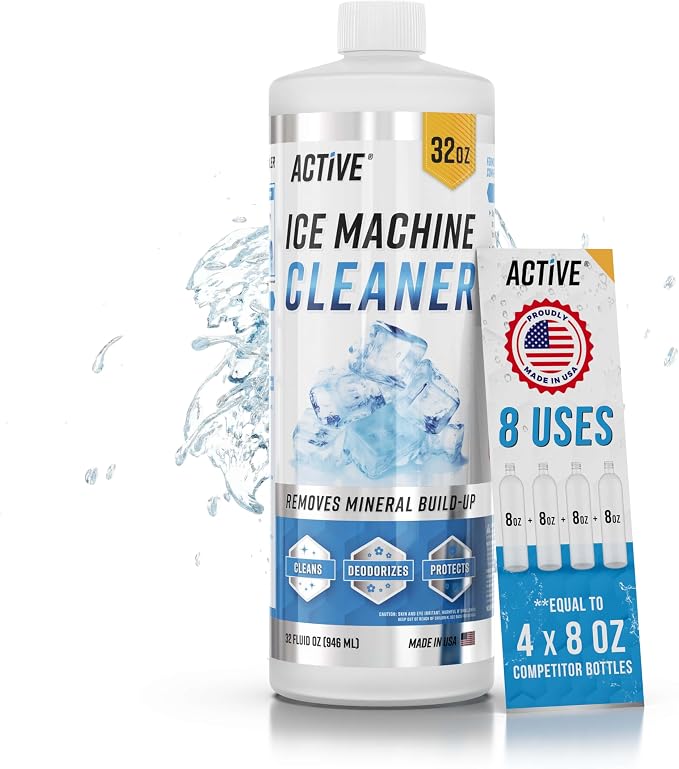 ACTIVE Ice Machine Cleaner Maker Descaler - 32 fl oz (8 Uses) Nickel Safe Ice Maker Cleaner Solution - Compatible with Whirlpool 4396808, Scotsman,Manitowoc,Hoshizaki, GE Opal Cleaning Kit - USA Made