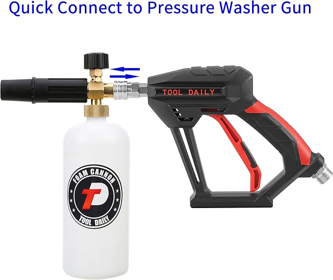 Tool Daily Short Pressure Washer Gun with Foam Cannon, 1/4" Quick Connect | 5 Power Washer Nozzle Tips Multiple Degrees, 1 Liter Soap Cannon, M22 Pressure Washing Gun, Not Compatible with GardenHose