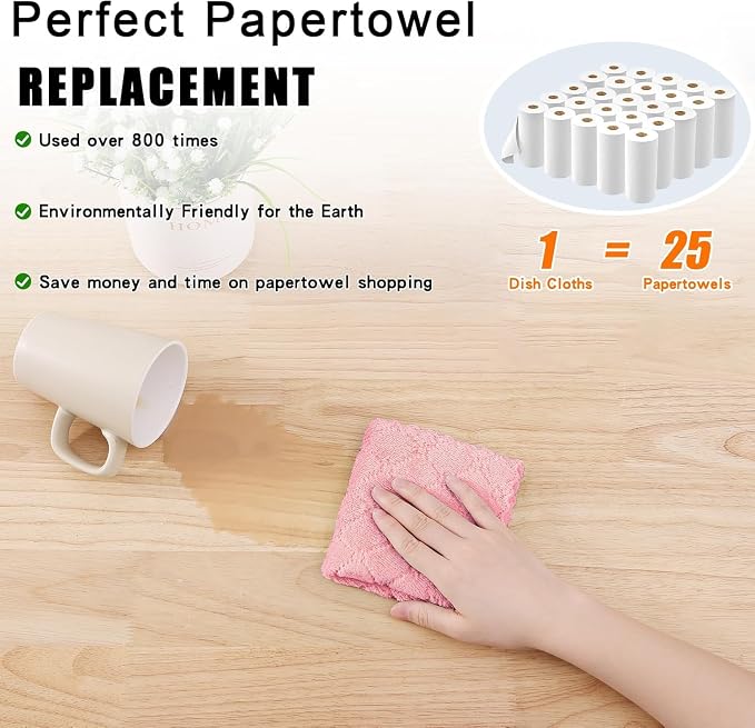 Homaxy 12 Pack Kitchen Dish Cloths (10 x 10 Inches, Pink), Super Soft and Absorbent Coral Velvet Dish Towels, Nonstick Oil Fast Drying Microfiber Cleaning Cloth, No Lint Household Dishcloths
