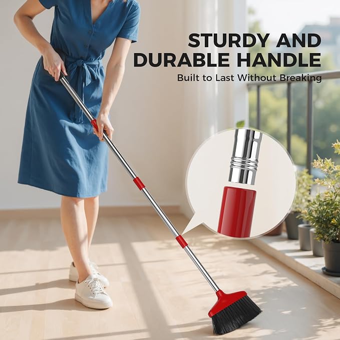 Handy Broom, Indoor/Outdoor Brooms, Duty Kitchen Broom, for Home Garage Kitchen Office Courtyard Lobby Patio Lawn Concrete (1 Pack, Red, New)