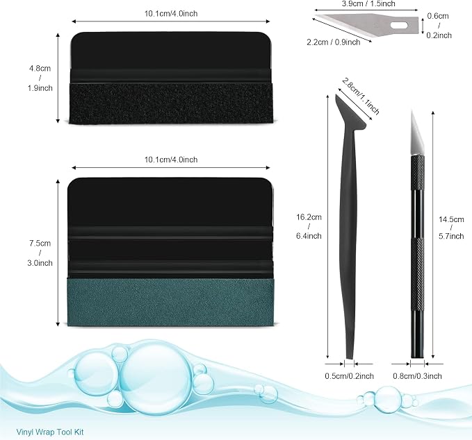 NEWISHTOOL Car Window Tint Installation Kit Vinyl Wrap Tools Wrapping Kit | Felt Squeegee, Micro Squeegee, Precision Knife & Razor Blade, 9IN1 Film Installing Tint Kit Tools Vinyl Application Tool