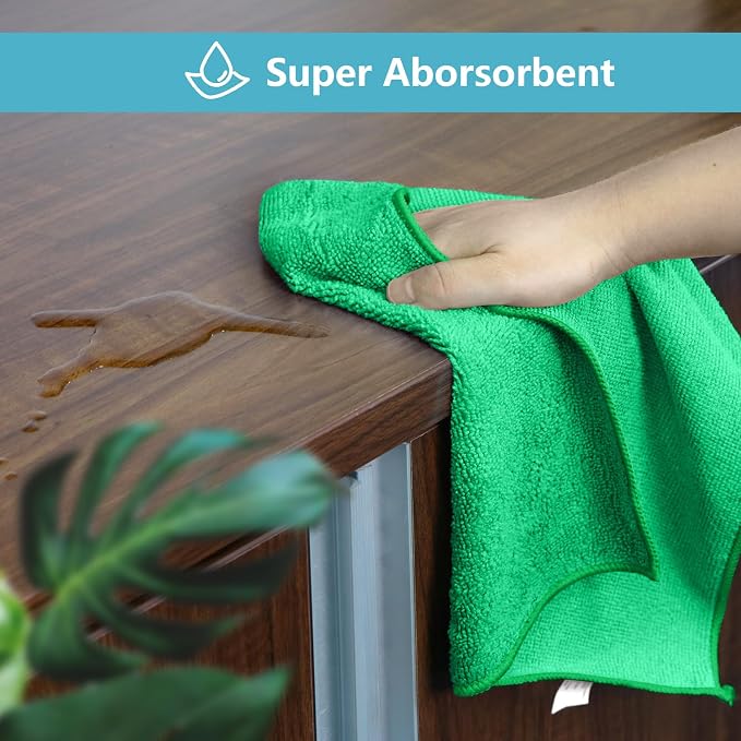 HOMEXCEL 8PK Microfiber Cleaning Cloth, Cleaning Rags for Home, 11.5x11.5in | Reusable, Lint Free, Scratch-Free and Highly Absorbent Towels for Kitchen, Window and Glass, Cars, Green