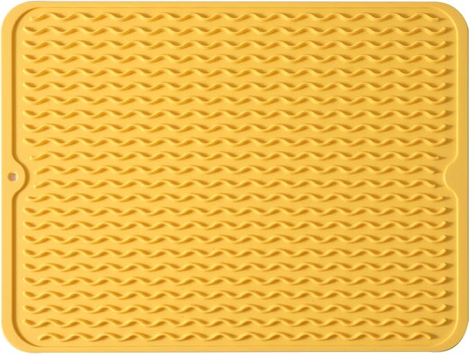 MicoYang Silicone Dish Drying Mat — Quick-Dry Ridges Counter & Sink Pad, Heat-Resistant Trivet to 450°F, Non-Slip & Dishwasher Safe, Roll-Up Storage, 18 Colors & 9 Sizes (Yellow, 16"×12")