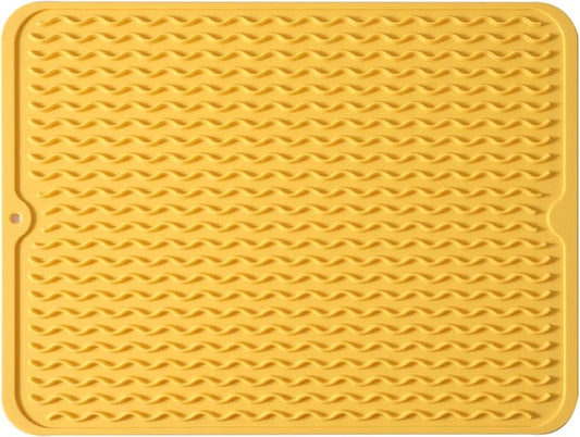 MicoYang Silicone Dish Drying Mat — Quick-Dry Ridges Counter & Sink Pad, Heat-Resistant Trivet to 450°F, Non-Slip & Dishwasher Safe, Roll-Up Storage, 18 Colors & 9 Sizes (Yellow, 16"×12")