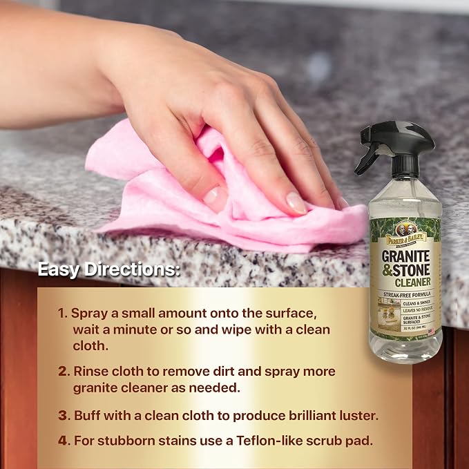 Parker & Bailey Granite & Stone - Countertop Cleaner Kitchen Island Cleaning Spray Marble Tile Slate Quartz Daily Granite Bathroom Counter -White, 32 Oz
