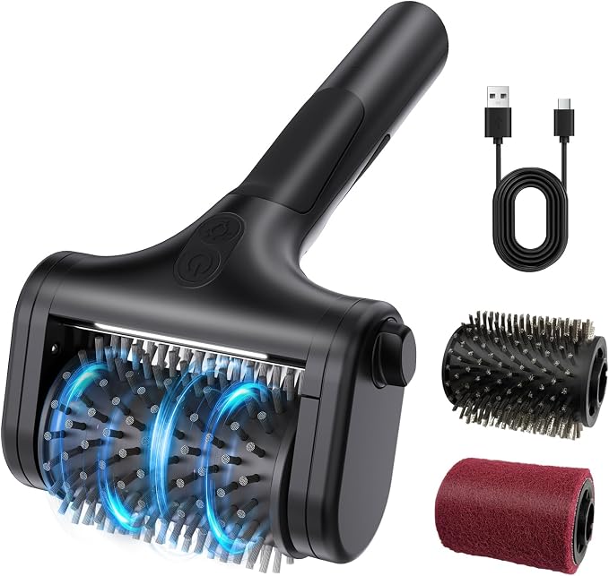 Electric Grill Brush – 2600mAh Rechargeable Outdoor Grill Cleaner, 2-Speed Adjustable (Up to 1000 RPM), 2 Replacement Heads, with LED Light, for BBQ Grates/Camping Stoves (Black)