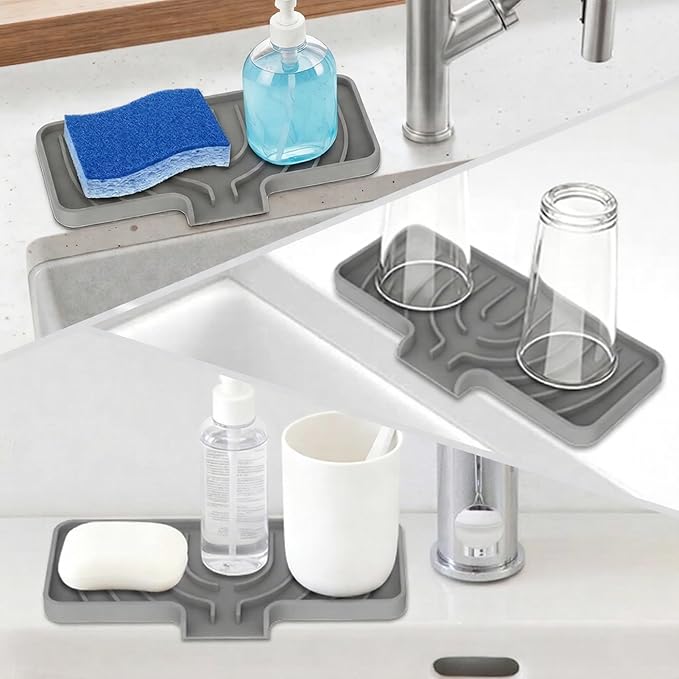 GUUKIN Sponge Holder for Kitchen Sink, 10"x 4" Kitchen Sink Organizer, Sink Caddy and Soap Tray,Compatible with Scrub Daddy, Kitchen Sink Accessories (Grey)