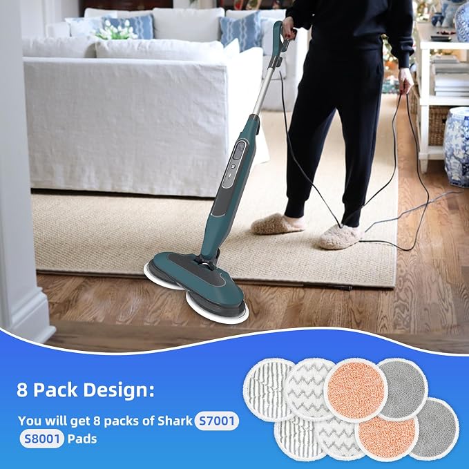 VIEWALL Steam Mop Pads Replacement for Shark S8002BRN S8001 S8000 S8200 S820 S8201 S7001 S7201 S7000 S7005 S7020 S7001 S7020 7001 S7201 QM7001 Steam Scrub, Dirt Grip Soft Washable Scrub Pads 8 Pack