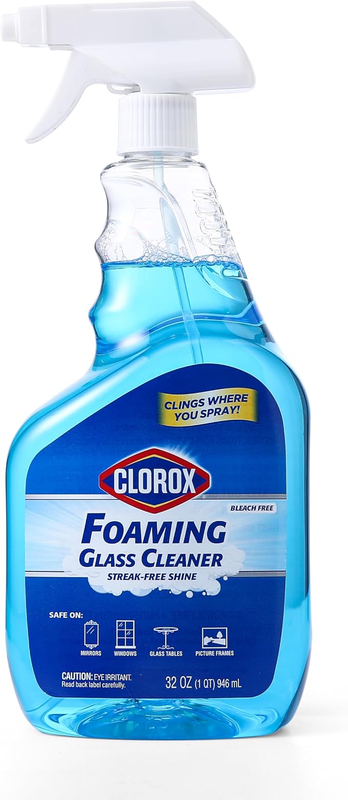 Clorox Foaming Glass Cleaner Trigger Spray, Streak Free No Drip Formula for Windows, Mirrors, and Glass Surfaces, All Purpose Household Cleaning Spray in Fresh Scent, 32 Ounce - 2 Pack