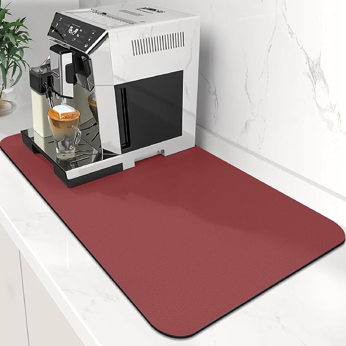 WISELIFE Coffee Mat Super Absorbent Dish Drying Mat Coffee Bar Accessories Match with Machine Large Drying Mats for Kitchen Counter 16" W x 24" L, Red
