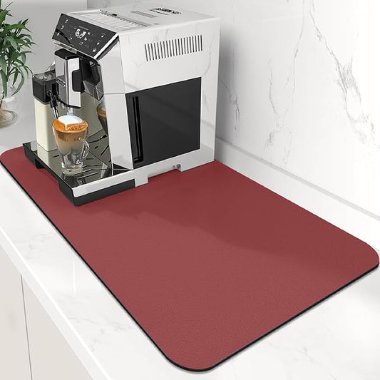 WISELIFE Coffee Mat Super Absorbent Dish Drying Mat Coffee Bar Accessories Match with Machine Large Drying Mats for Kitchen Counter 16" W x 24" L, Red