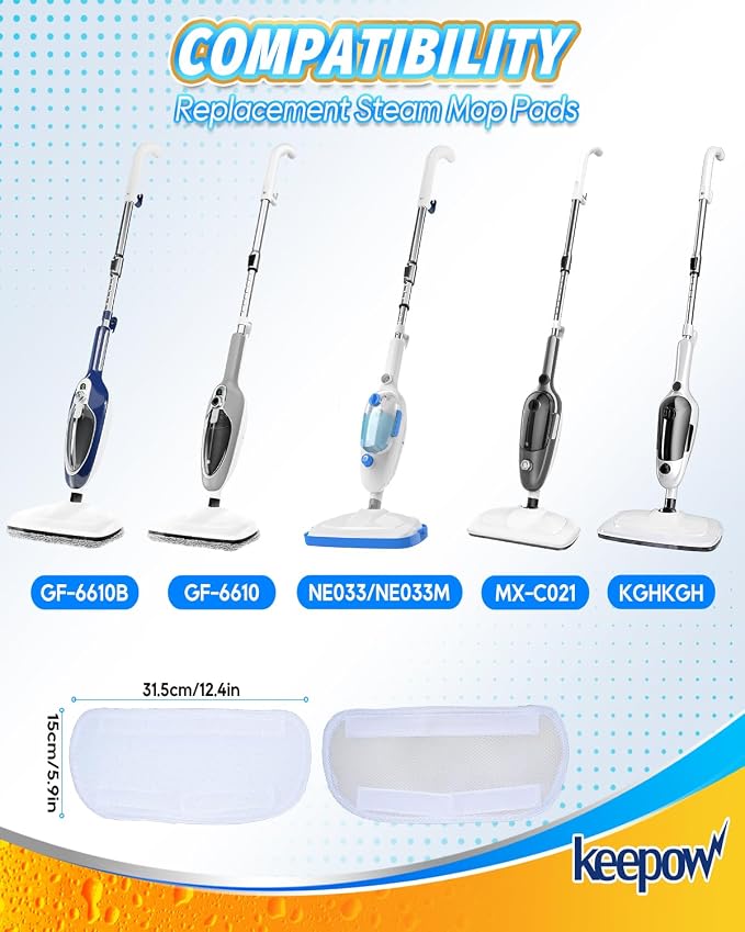 KEEPOW Upgraded Microfiber Replacement Pads Compatible with GorFanty Steam Mop GF-6610B/GF-6610 Fit for Neugo Steam Mops NE033/NE033M, Reusable Mop Pads for Mxnsewr Steam Cleaner Accessories 4PCS