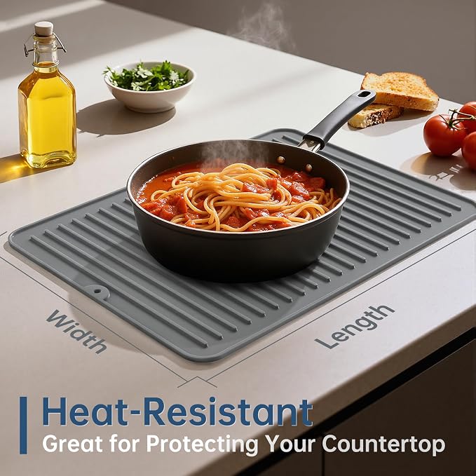 Songrey 24" x 18" Silicone Dish Drying Mat, Kitchen Counter Drying Pad for Sink Dishes or Under Rack, Multi-Use as Heat Resistant Trivet, Coffee Bar Mat