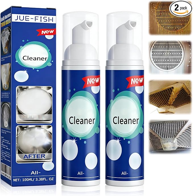 2Pack Foaming Heavy Oil Stain Remover,foaming wall cleaner,Rinse-Free Foam Cleaner Spray for Kitchen Grease, Multifunctional Surface Cleaner for Stovetops, Countertops, Range Hoods & Sinks