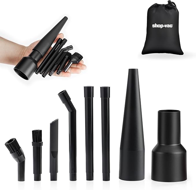 Shop-Vac 1-1/4" Micro Cleaning Nozzle Kit with Adapter, 8 Pieces | 1-1/4" Detailed-Cleaning Attachments for Compact Wet Dry Shop Vacuum, Storage Bag Included
