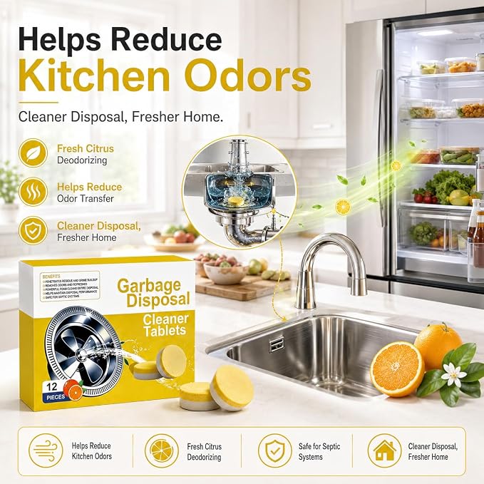 Deep Clean Disposal Tablets, Citrus Scent, Foaming Action Garbage Disposal Cleaner, Keeps Kitchen Sink Fresh (2)