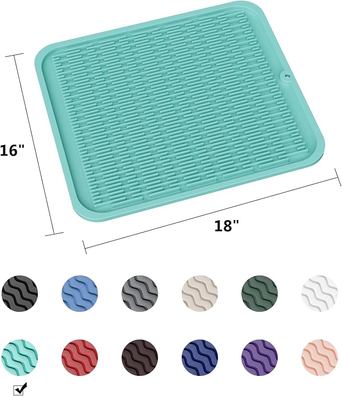 ZLR Heavy-Duty Silicone Dish Drying Mat (16" x 18" / 401 x 455mm) - XL Family-Size Thick 4mm Drainboard for Pots, Pans & Heavy Cookware - Oversized Trivet & Counter Protector, Non-Slip (Mint Green)