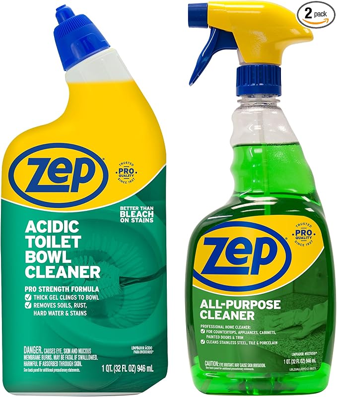 Zep Acidic Toilet Bowl Cleaner 32 oz (1ct) & All-Purpose Cleaner (1ct | One Zep Acidic Toilet Bowl Cleaner and one Zep All-Purpose Cleaner for complete bathroom cleaning
