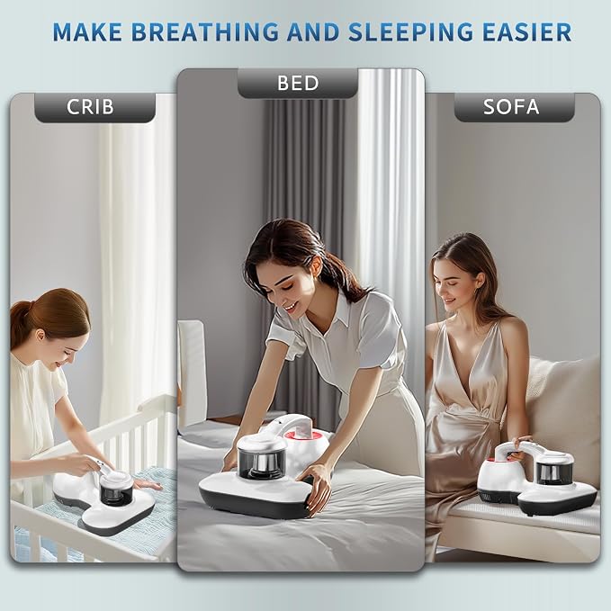 Hersven Mattress Vacuum Cleaner, Handheld UV Bed Vacuum Cleaner 16KPa & 12800 Vibrations Per/Min Upgraded Effectively Clean Up Bed, Pillows, Cloth Sofas, Carpets and Ther Fabric Surfaces