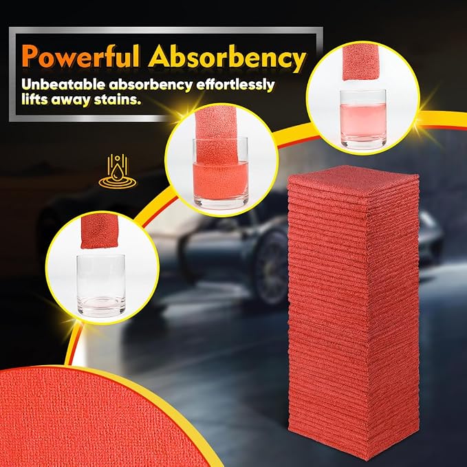 HOMEXCEL Red Shop Towels 100 Pack, Reusable Microfiber Cleaning Cloth Bulk, Multipurpose Microfiber Towels for Cars, House and Kitchen, Highly Absorbent Cleaning Rags 11.5 x 11.5 inch