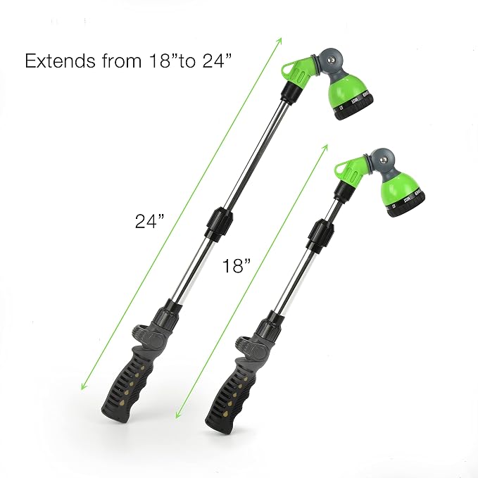 Watering Wand 18"- 24", Zinc Alloy Handle, Stainless Steel Tube, Ratcheting Head, Thumb Control and Soft Handle.