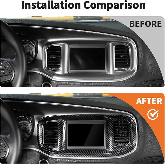JWWY Charger Center Consoles Dash Board Trim Dashboard DVD Navigation Screen Frame Instrument Cover Trim for 2015-2024+Dodge Charger Interior Accessories Carbon Fiber