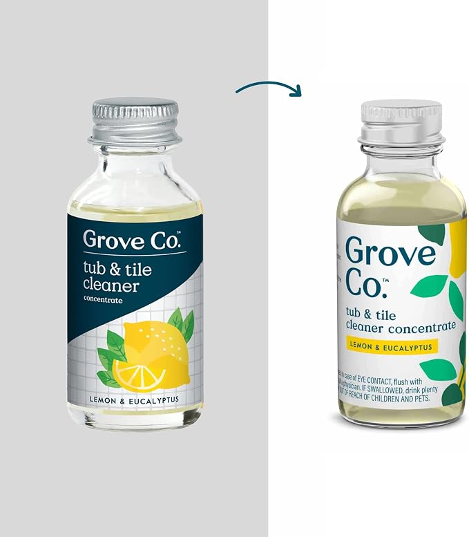 Grove Co. Tub and Tile Cleaner Concentrate, 2 x 1 fl oz Refills | Lemon & Eucalyptus; Removes Soap Scum; No Plastic Waste; Plant-Based; Refill format; No Harsh Chemicals