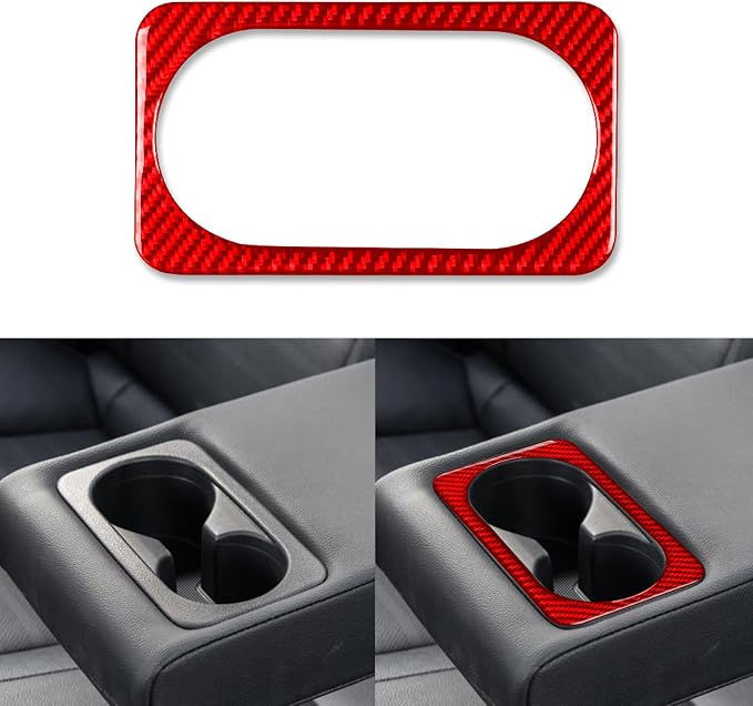 Red Real Carbon Fiber Trim for KIA Forte K3 Accessories | for 2019 2020 2021 2022 2023 2024 Rear Cup Holder Panel Cover Sticker Interior Thick Overlay Decal
