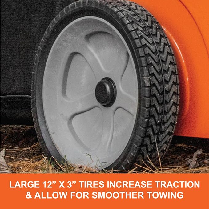 Agri-Fab 44 In Tow-Behind Lawn Sweeper with 28 Cu Ft Flow-Through Hopper Bag, Adjustable Brush Height, and Dump From Seat Handle