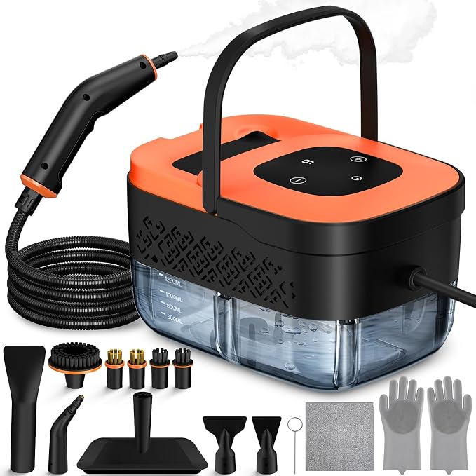 Steam Cleaner, Portable Steamer for Cleaning with 16pcs Accessories, 6-Level Adjustable and 15s Heat-Up, Handheld Steam Cleaner for Home, Tile, Dirt, Grout, Grease, Car Detailing
