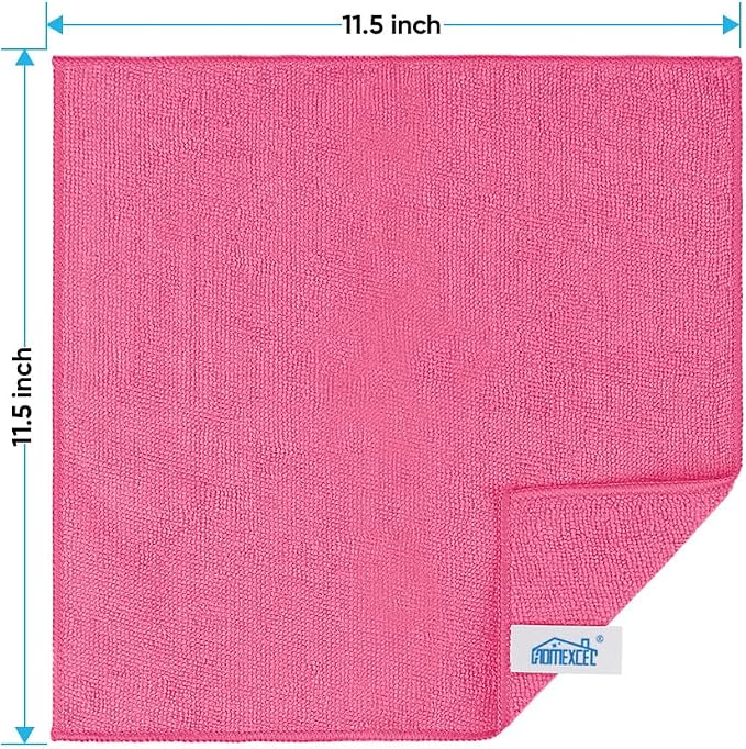 HOMEXCEL 24PK Microfiber Cleaning Cloth, Cleaning Rag for Home, 11.5x11.5in | Reusable, Lint Free, Scratch-Free and Highly Absorbent Towels for Kitchen, Window and Glass, Cars, Pink