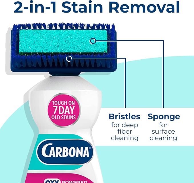 Carbona 2-in-1 Oxy-Powered Carpet Cleaner (13.5 Fl Oz), Spot Cleaner with Dual Sponge & Bristle Applicator for Targeted Cleaning, Fast Formula