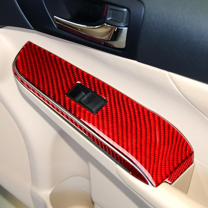 Real Carbon Fiber Trim for Toyota Camry Accessories | for 2012 2013 2014 Rear Door Lift Control Window Power Switch Button Panel Interior Thick Overlay Decal
