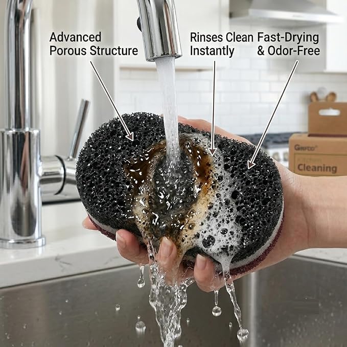 Heavy Duty Carborundum Sponges for Kitchen (5-Pack) - Premium Emery Cleaning Eraser Sponge & Non-Scratch Imitation Loofah Scrubber, Tough Stain & Rust Remover for Pot Bottoms, Cast Iron, Sinks