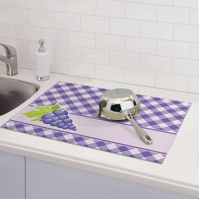 Purple Grapes Dish Drying Mat 18x24 For Kitchen Counter Absorbent Microfiber Dishes Pad Dish Drainer Rack Mats Fast Dry Kitchen Accessories