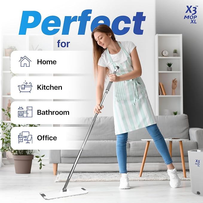 X3 Mop XL Replacement Microfiber Cleaning Pads, 4 Pack of Reusable Flat Mop Heads. (Pads fit X3 Mop XL Only)