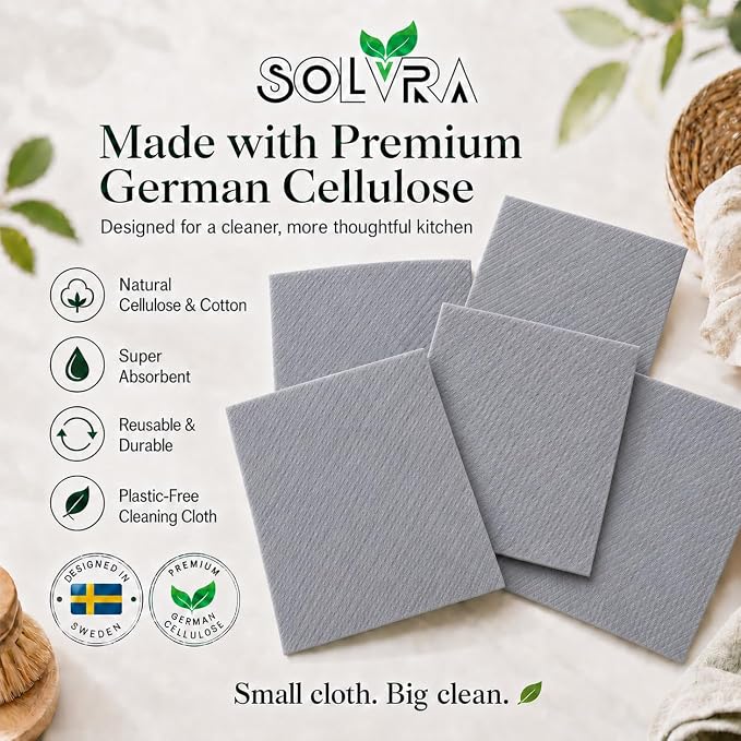 Swedish Dishcloths for Kitchen – 10 Pack Grey Reusable Cellulose Sponge Cloths – Ultra Absorbent, Eco-Friendly Cleaning Towels – No Odor, Assorted Dishcloths for Washing Dishes & General Cleaning
